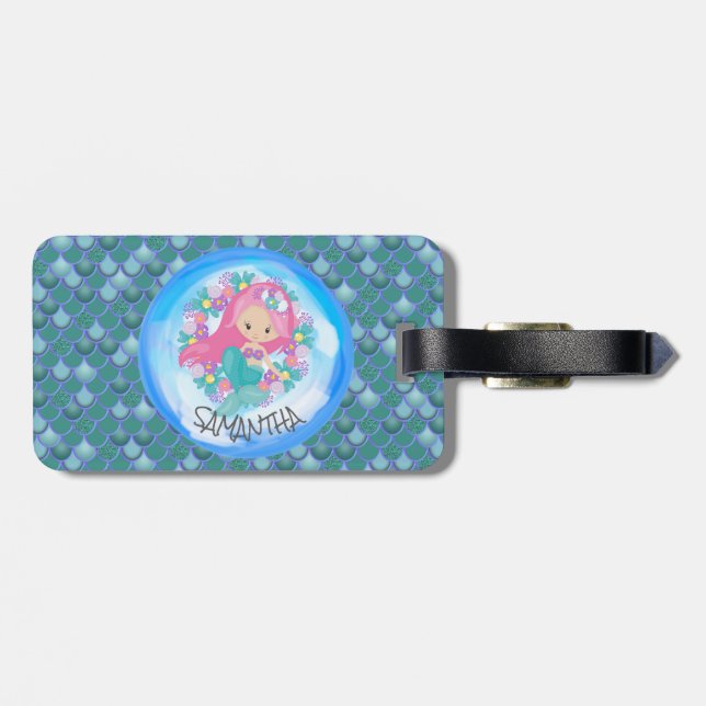 Mermaid Sea Green Scales Luggage Tag (Back Horizontal)