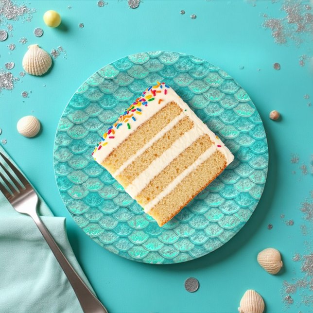 Mermaid Sea Green Scales Paper Plates (Mermaid scale paper plate for ocean and mermaid parties and events
)