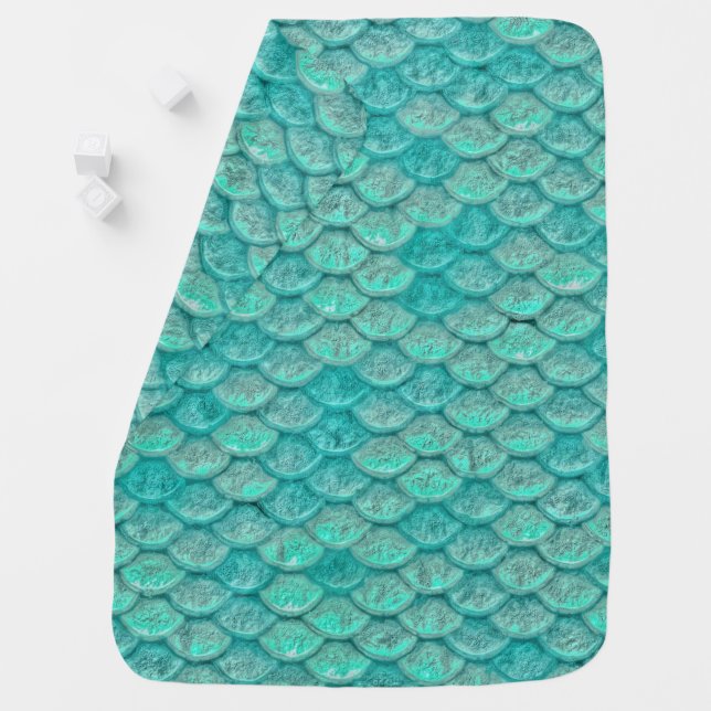 Mermaid Sea Green Scales Stroller Blanket (In Situ)