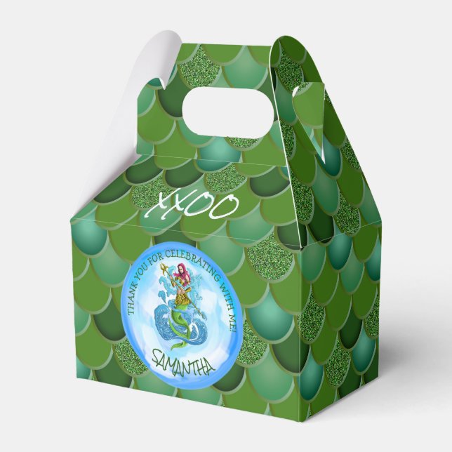 Mermaid Sea Green Thank You Favor Box (Front Side)