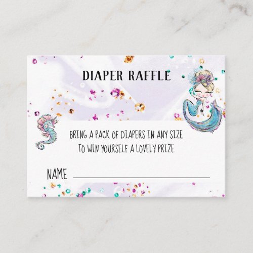  Mermaid Sea Horse Baby Girl Diaper Raffle Enclosure Card