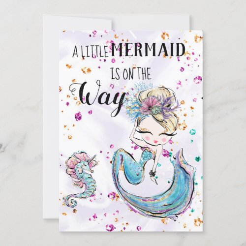  Mermaid Sea Horse Unicorn Baby Shower Invitation