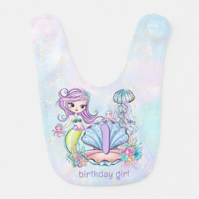 Mermaid Sea Life | Birthday Party with Custom Age Baby Bib (Front)