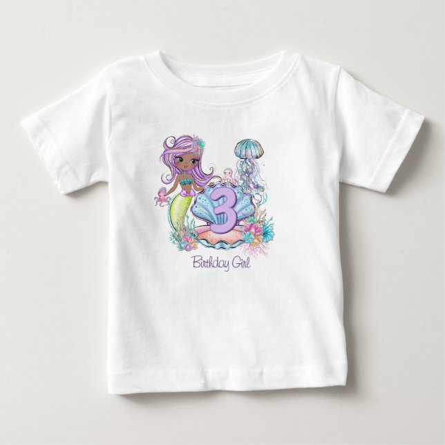 Mermaid Sea Life | Birthday Party with Custom Age Baby T-Shirt (Front)