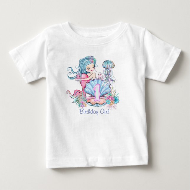 Mermaid Sea Life | Birthday Party with Custom Age Baby T-Shirt (Front)