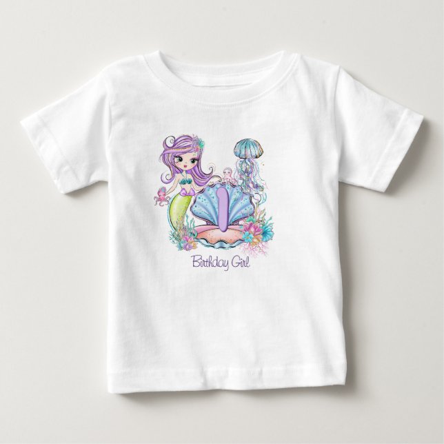 Mermaid Sea Life | Birthday Party with Custom Age Baby T-Shirt (Front)