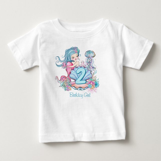 Mermaid Sea Life | Birthday Party with Custom Age Baby T-Shirt (Front)