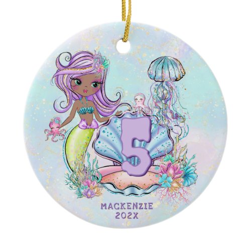 Mermaid Sea Life | Birthday Party with Custom Age Ceramic Ornament
