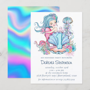 Mermaid Sea Life   Birthday Party with Custom Age Invitation