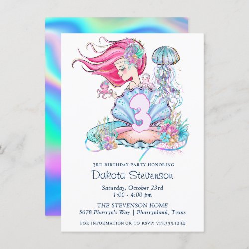 Mermaid Sea Life  Birthday Party with Custom Age Invitation