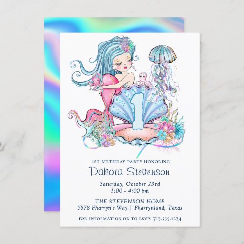 Mermaid Sea Life  Birthday Party with Custom Age Invitation