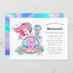 Mermaid Sea Life   Birthday Party with Custom Age Invitation