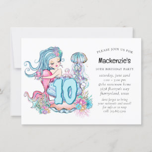 Mermaid Sea Life Birthday Party with Custom Age Invitation
