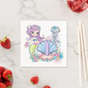 Mermaid Sea Life Birthday Party with Custom Age Napkins