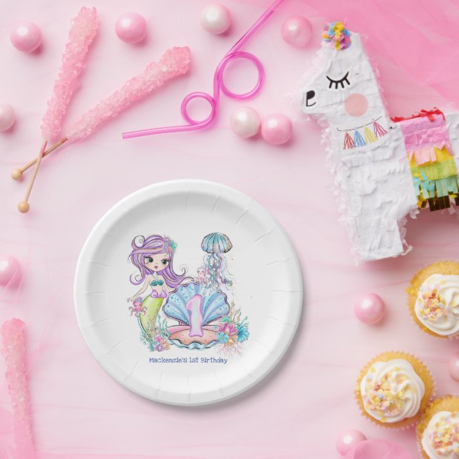 Mermaid Sea Life | Birthday Party with Custom Age Paper Plates (Party)
