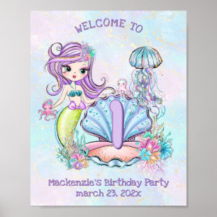 Mermaid Sea Life Birthday Party with Custom Age Poster