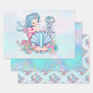 Mermaid Sea Life Birthday Party with Custom Age Wrapping Paper Sheets