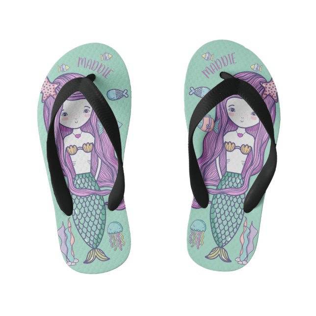 Mermaid Sea Life Kid's Flip Flops (Footbed)