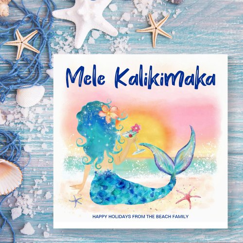 Mermaid Sea  Mele Kalikimaka Tropical Beach Holiday Card