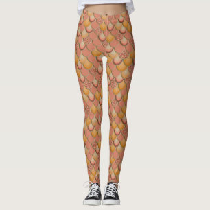 Mermaid Sea Orange Scales Leggings