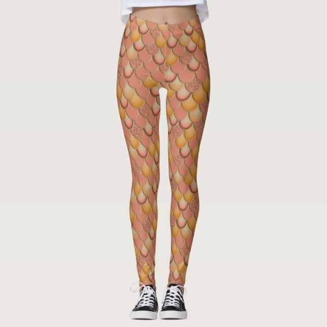 Mermaid Sea Orange  Scales Leggings (Front)
