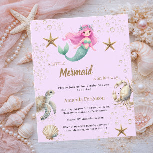 Mermaid sea pink purple Baby Shower invitation