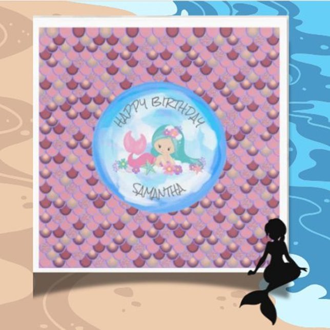 Mermaid Sea Purple birthday Napkins (we would be delighted to have you join us “under the sea.”)