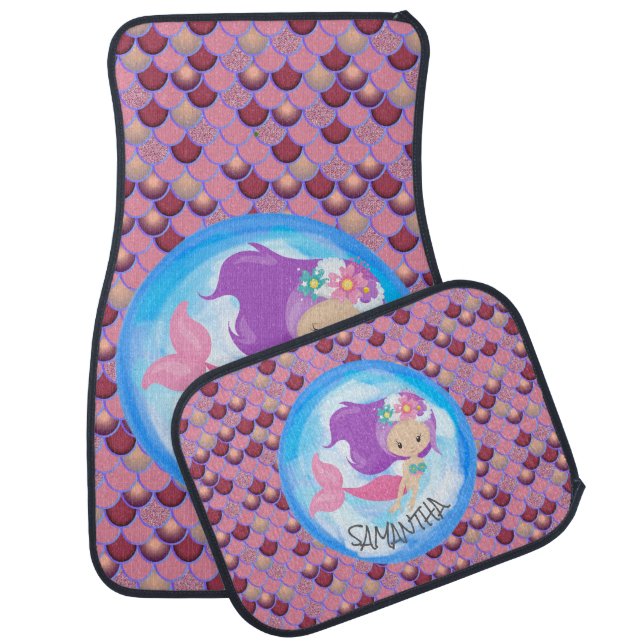 Mermaid Sea Purple Pink Scales  Car Floor Mat (Set)