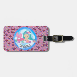 Mermaid Sea Purple Pink Scales Luggage Tag