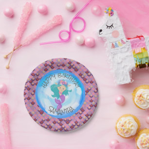 Mermaid Sea Purple Pink Scales Paper Plate