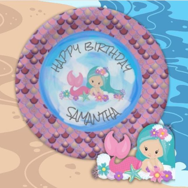 Mermaid Sea Purple Pink Scales Paper Plate (featuring beautiful white and pink scales inspired by magical mermaids.)