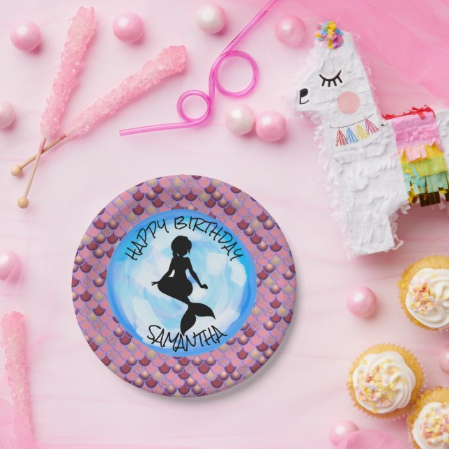 Mermaid Sea Purple Pink Scales Paper Plate (Party)