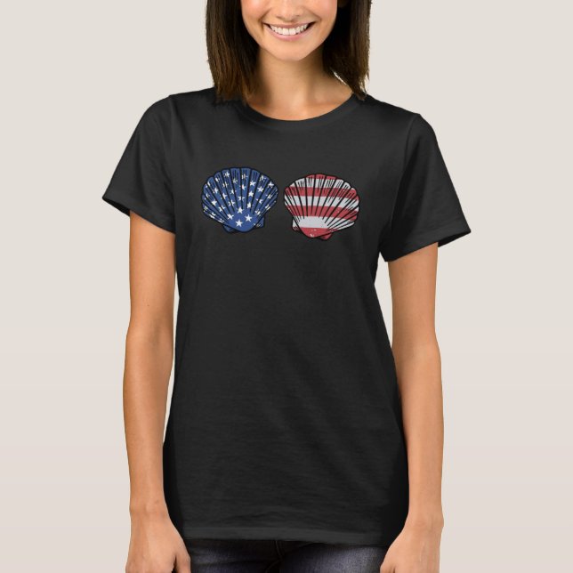 Mermaid Sea Shell Bra Costume Patriotic America Fl T-Shirt (Front)