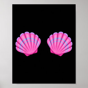 Mermaid Sea Shell Bra Halloween Costume Tee Pink S Poster