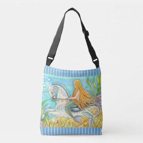 MERMAID  SEA STALLION WHIMSICAL FANTASY UNICORN CROSSBODY BAG