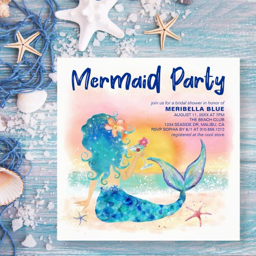 Mermaid Sea  Tropical Beach Bridal Shower Invitation