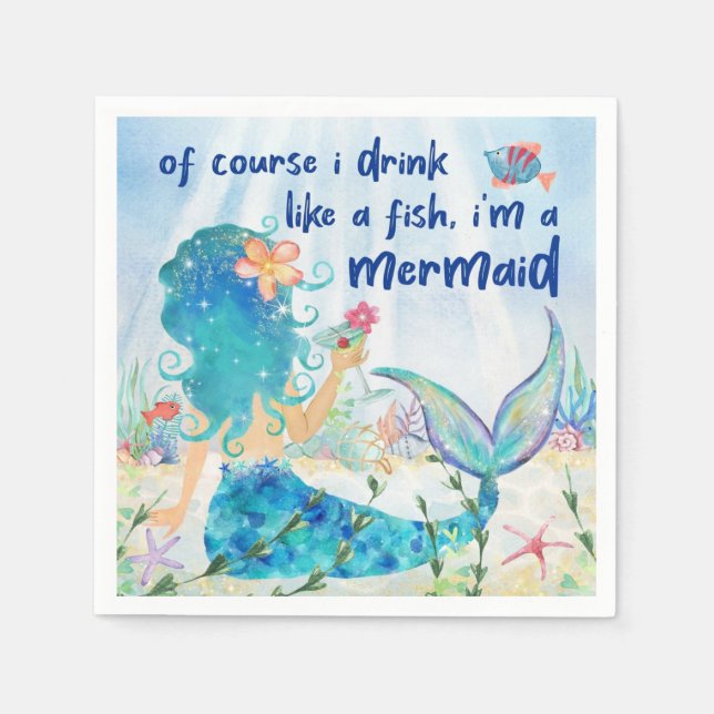 Mermaid Sea | Tropical Beach Drink Like A Fish  Napkins (Front)