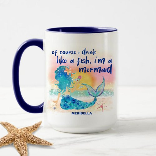 Mermaid Sea Tropical Beach Watercolor Mug