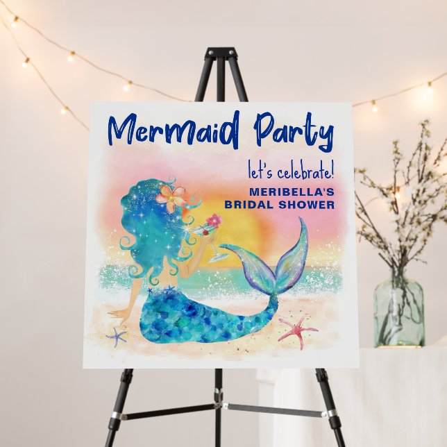 Mermaid Sea Tropical Beach Welcome Foam Board Sign (In Situ (Stand))