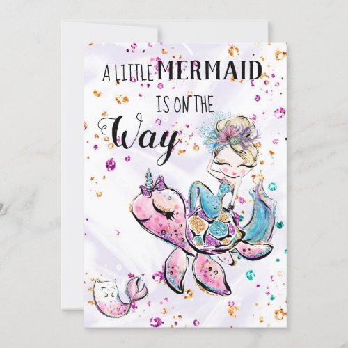  Mermaid Sea Unicorn Cat  Baby Shower Invitation