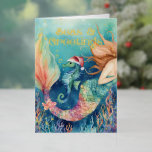 Mermaid Seahorse Santa Sea Nautical Christmas Foil Holiday Card<br><div class="desc">Send your 'Seas & Greetings' in shimmering style with this enchanting nautical theme real foil Christmas card. Featuring an under the sea watercolor painting with a mermaid,  a seahorse in a Santa hat and a tropical fish and coral. Art by KL Stock</div>