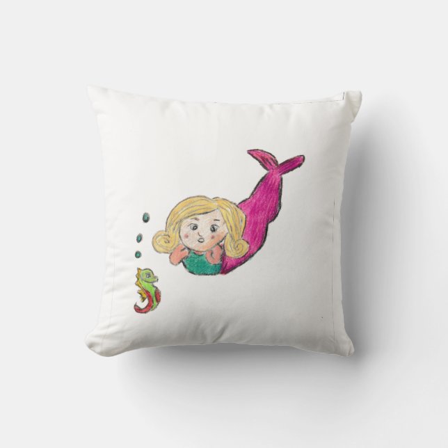Mermaid Seahorse  Throw Pillow (Front)
