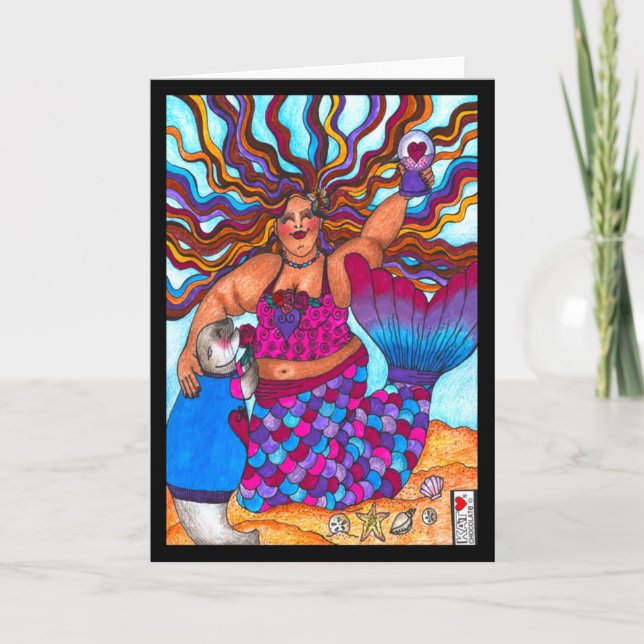 Mermaid & Seal on the Beach Card (Front)