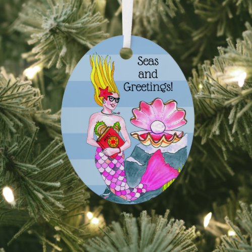Mermaid Seas and Greetings Personalized Metal Ornament
