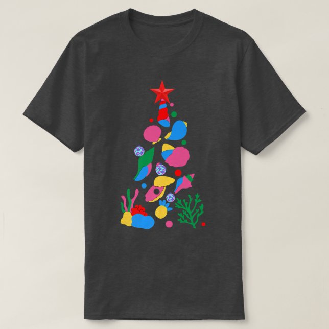 Mermaid Seashell Funny Ocean Christmas Tree Holida T-Shirt (Design Front)