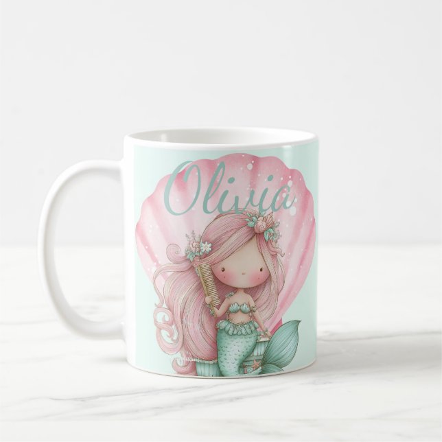 Mermaid Seashell Lovers Name  Coffee Mug (Left)