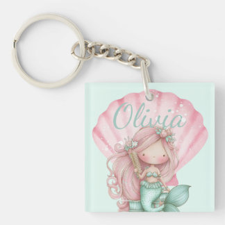 Mermaid Seashell Lovers Name  Keychain