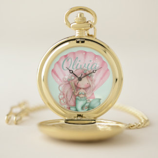 Mermaid Seashell Lovers Name  Pocket Watch