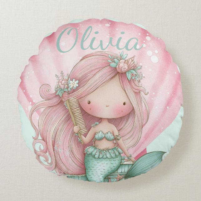 Mermaid Seashell Lovers Name  Round Pillow (Front)