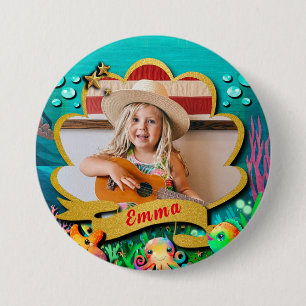 Mermaid, Seashell, Sea Animals Friends, Coral Reef Button